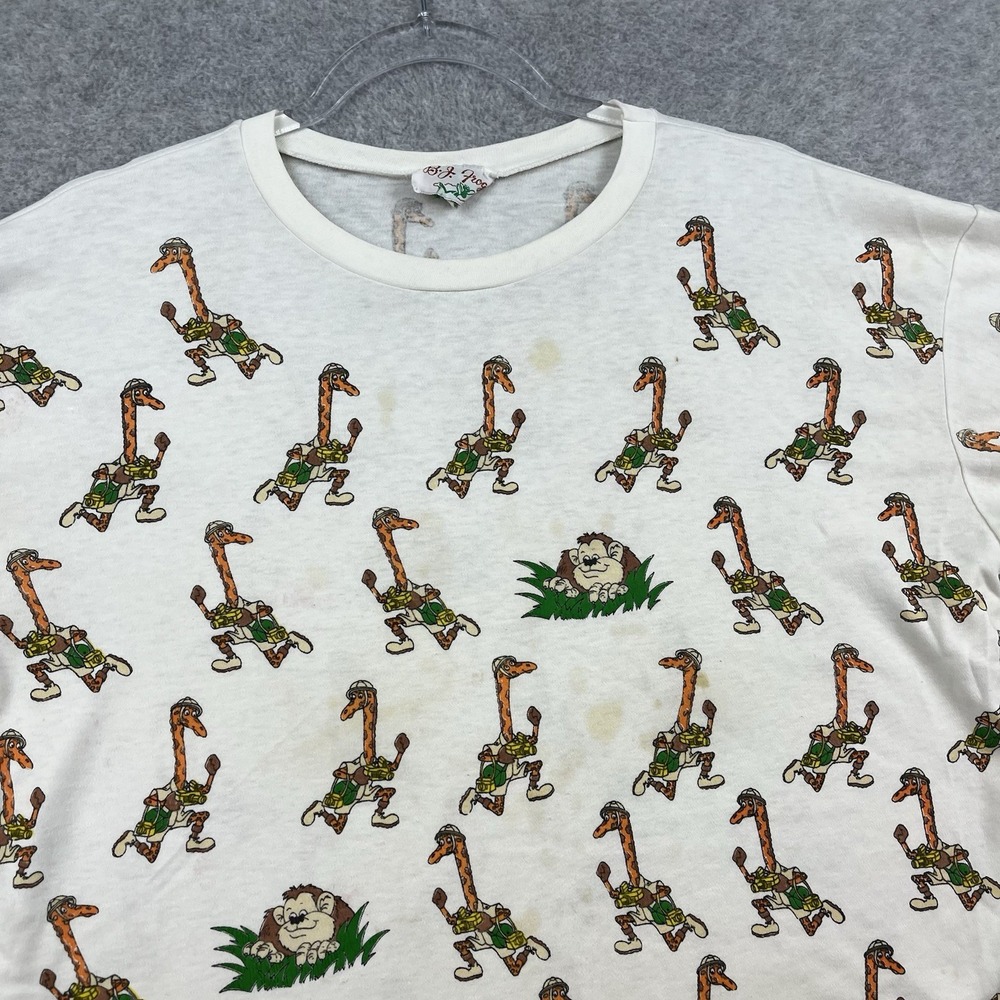 Vintage‎ Giraffe Shirt Safari Anthropomorphic Funky All Over Print Womens Large